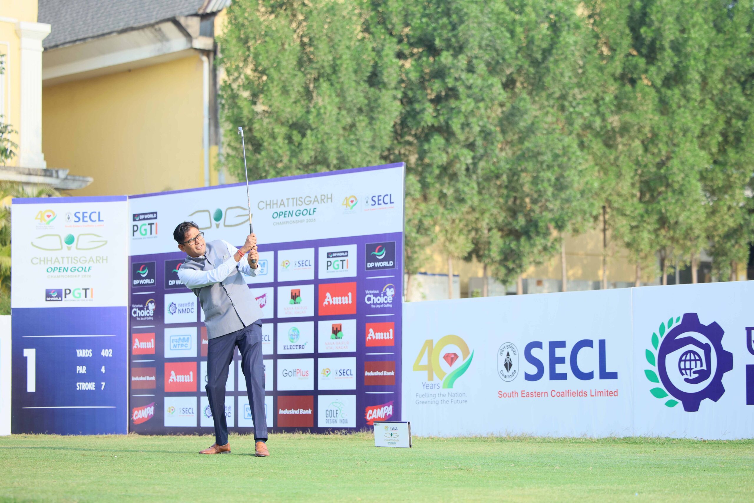 Honourable Finance Minister of Chhattisgarh Shri O P Choudhary performs ceremonial tee-off of SECL Chhattisgarh Open 2026